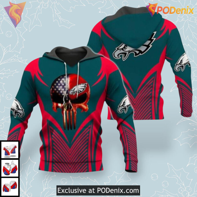 Skull Game Day Design Philadelphia Eagles Full Zip Hoodie Mens 3D Edition