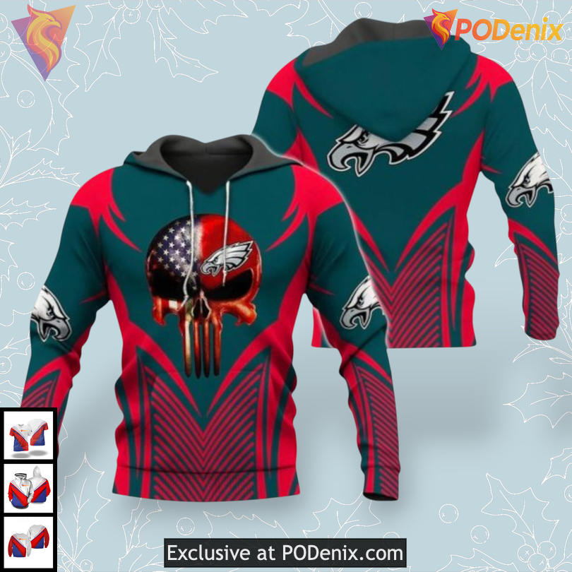 Skull Game Day Design Philadelphia Eagles Full Zip Hoodie Mens 3D Edition Skull Game Day Design Philadelphia Eagles Full Zip Hoodie Mens 3D Edition