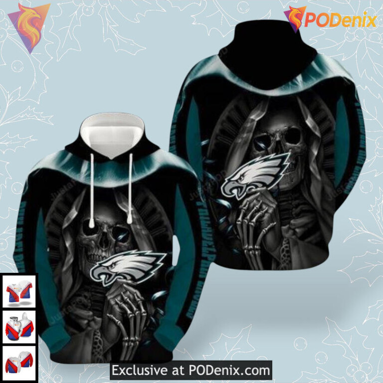 Skull Holding Logo Concept Nfl Philadelphia Eagles Hoodie Custom 3D Design
