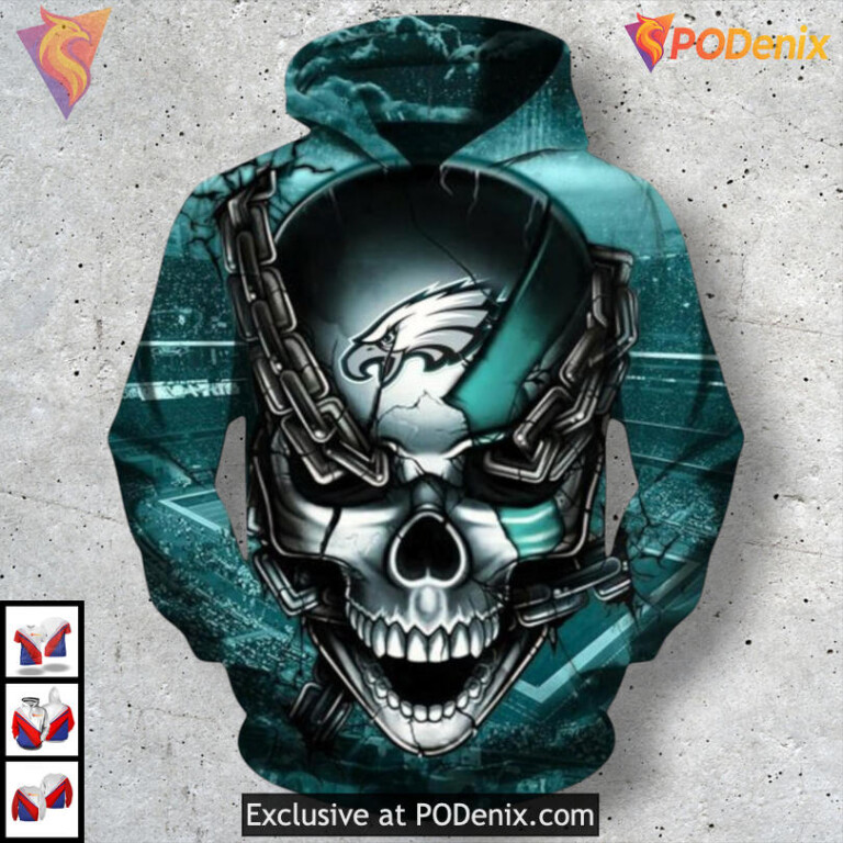 Skull Holiday Edition Womens Philadelphia Eagles Hoodie Christmas 3D Gift