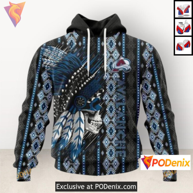 Skull Native Artwork Design Colorado Avalanche Full Zip Hoodie Sweatshirt