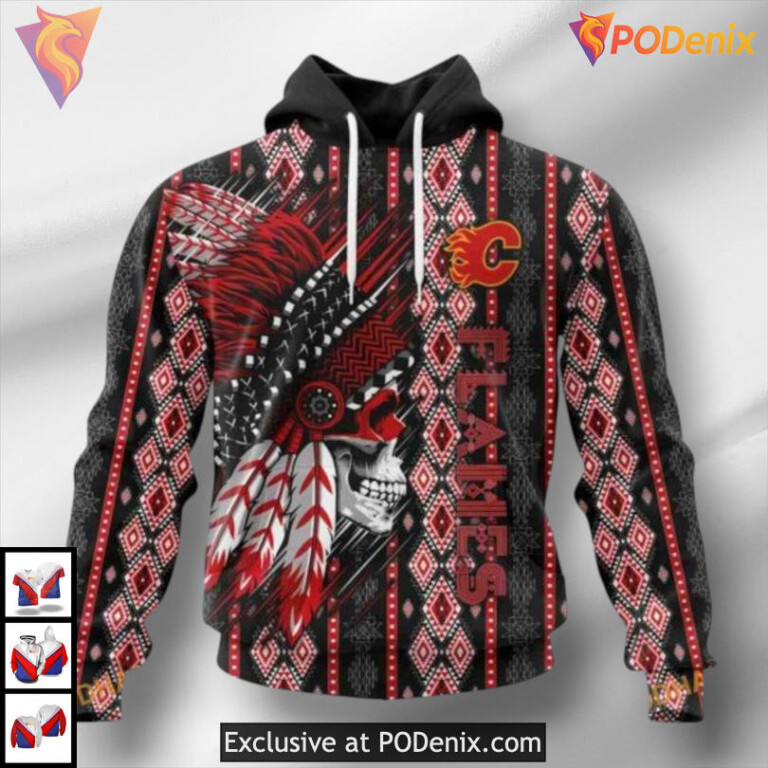 Skull Native Pattern Calgary Flames Hoodie 3D Cultural Sweatshirt