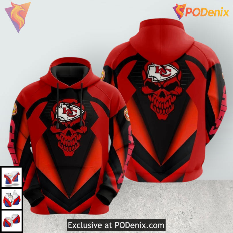 Skull Shadow Art Kansas City Chiefs All Over Print Hoodie Custom Battle Style Skull Shadow Art Kansas City Chiefs All Over Print Hoodie Custom Battle Style