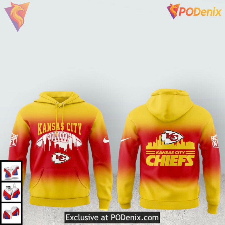 Skyline Gradient Vintage Kansas City Chiefs Hoodie, Limited Custom Edition