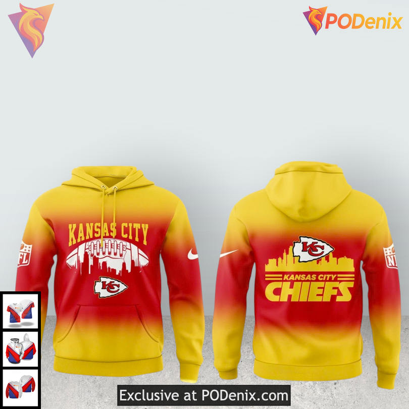 Skyline Gradient Vintage Kansas City Chiefs Hoodie, Limited Custom Edition Skyline Gradient Vintage Kansas City Chiefs Hoodie, Limited Custom Edition