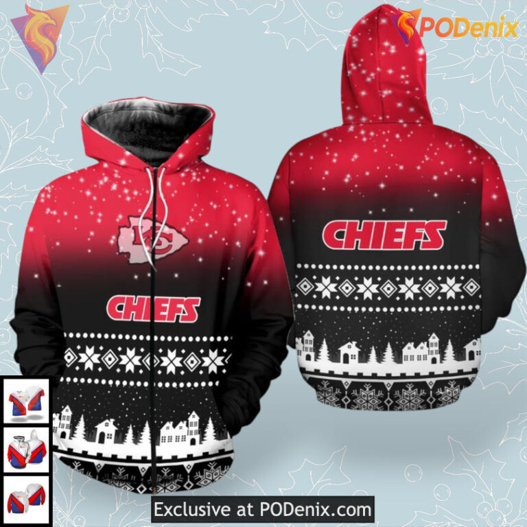 Snowflake Themed Kansas City Chiefs Mens Hoodie Winter 3D Pullover Gift - 1