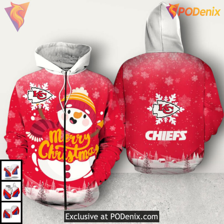 Snowman Christmas Kansas City Chiefs Zip Up Hoodie Custom Winter Style - 1