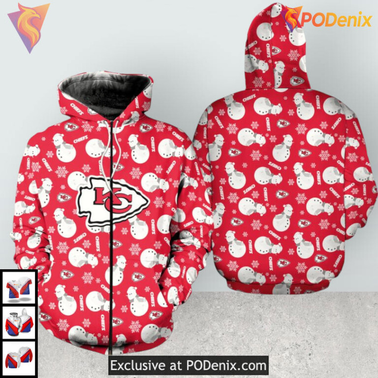 Snowman Pattern Fleece Kansas City Chiefs Womens Hoodie, Christmas Limited Design - 1
