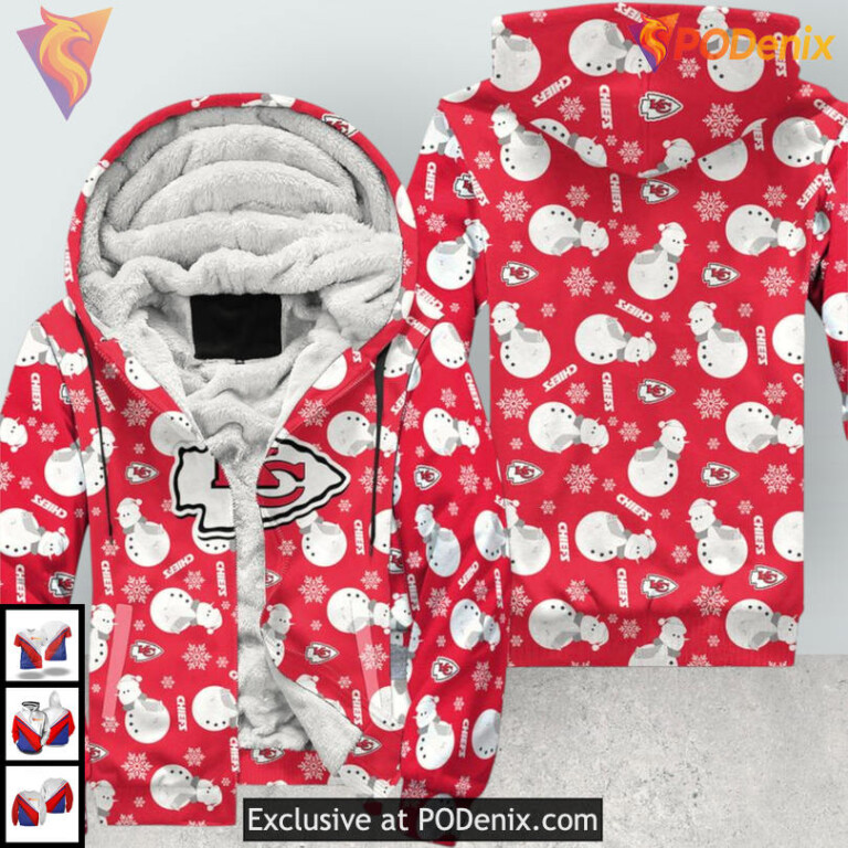 Snowman Pattern Fleece Kansas City Chiefs Womens Hoodie, Christmas Limited Design - 2