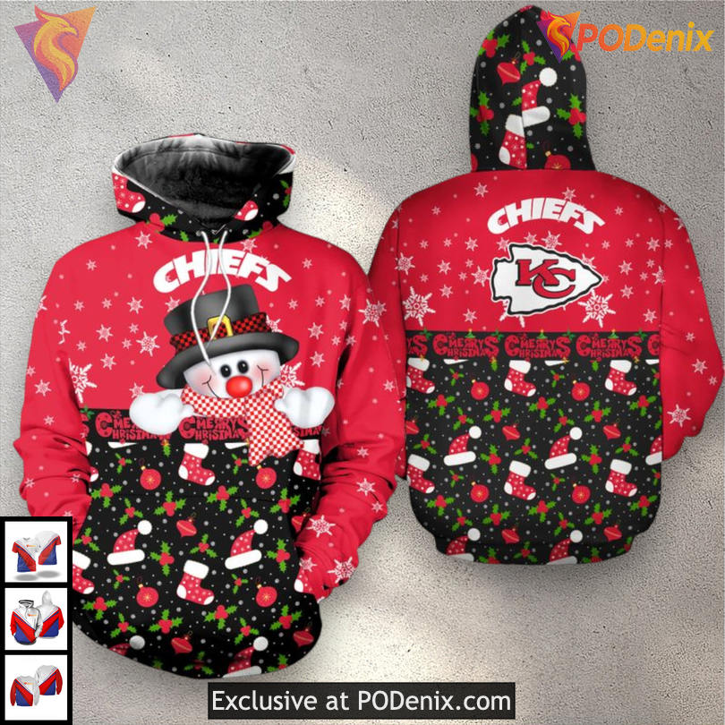 Snowman Zip Up Kc Chiefs Hoodie, Christmas Holiday 3D Fan Apparel Edition Snowman Zip Up Kc Chiefs Hoodie, Christmas Holiday 3D Fan Apparel Edition