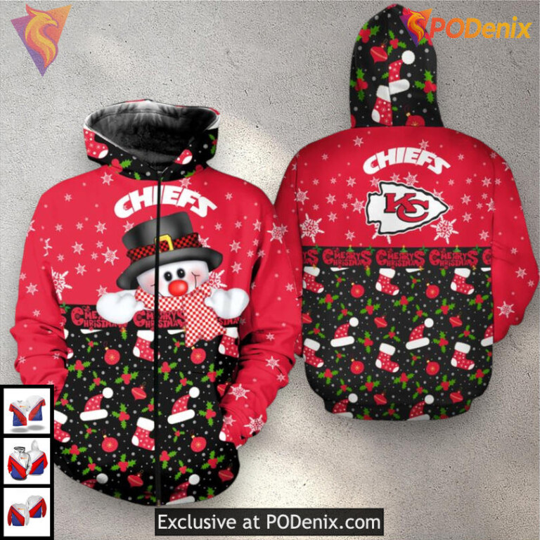 Snowman Zip Up Kc Chiefs Hoodie, Christmas Holiday 3D Fan Apparel Edition - 1