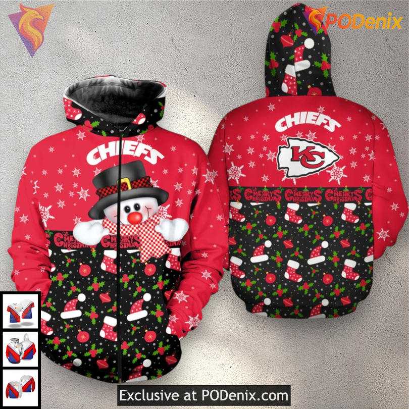 Snowman Zip Up Kc Chiefs Hoodie, Christmas Holiday 3D Fan Apparel Edition Snowman Zip Up Kc Chiefs Hoodie, Christmas Holiday 3D Fan Apparel Edition