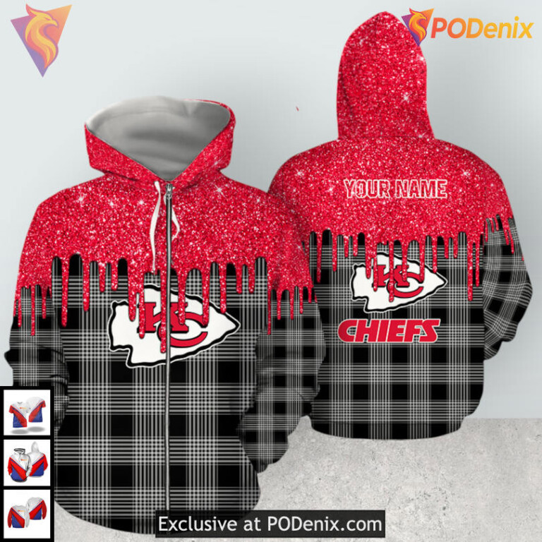 Sparkle Plaid Youth Kansas City Chiefs Hoodie, Patterned Custom Edition Apparel - 1