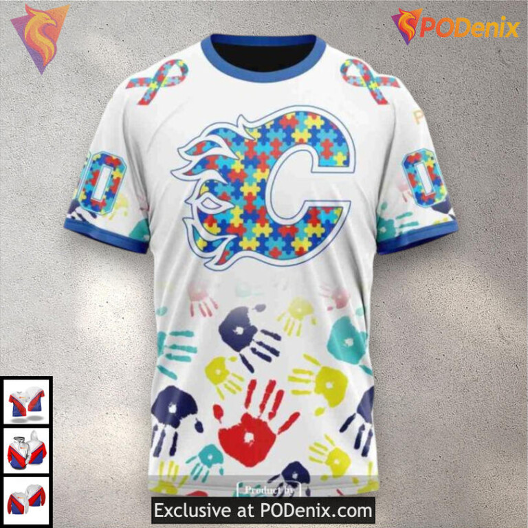 Special Autism Awareness Vintage Calgary Flames Hoodie 3D Edition - 3