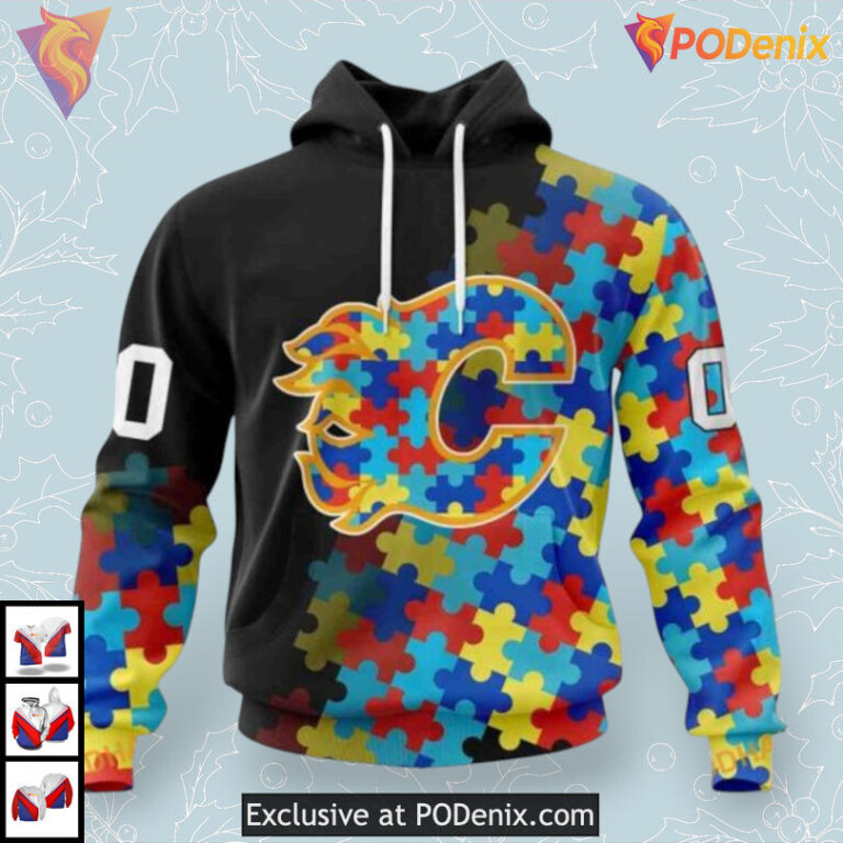 Special Black Autism Awareness Calgary Flames 3D Hoodie Support Edition