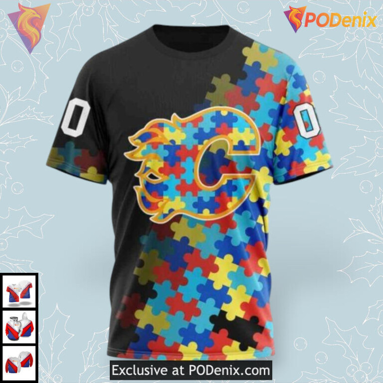 Special Black Autism Awareness Calgary Flames 3D Hoodie Support Edition - 2