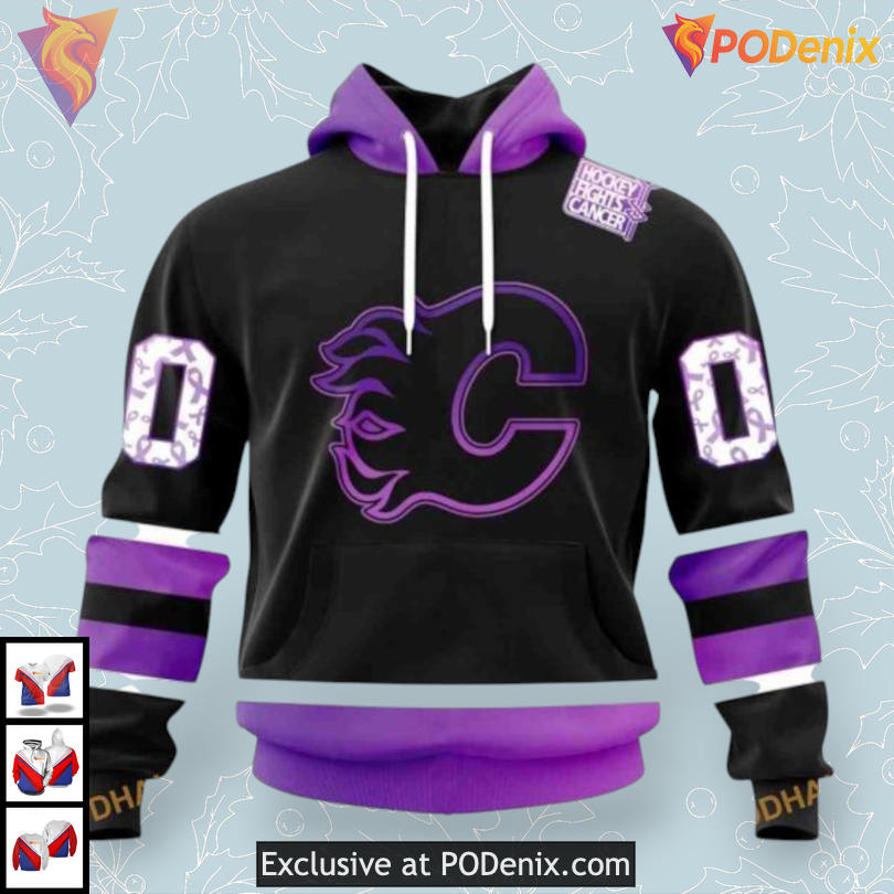 Special Black Hockey Fights Cancer Calgary Flames Hoodie 3D for Awareness