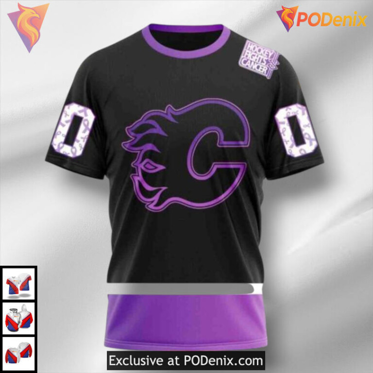 Special Black Hockey Fights Cancer Calgary Flames Hoodie 3D for Awareness - 2