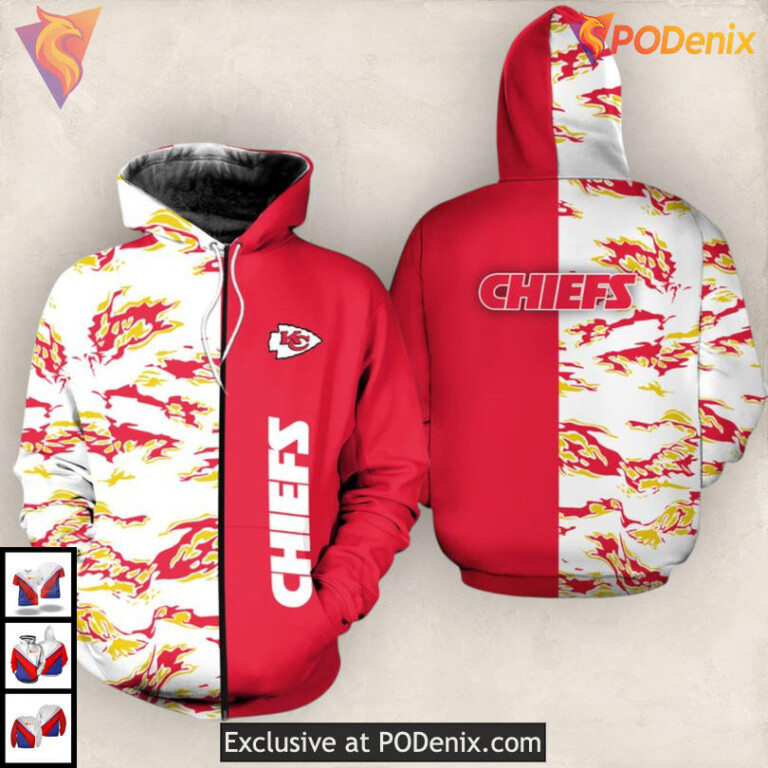 Special Edition Kansas City Chiefs Hoodies For Men, Retro 3D Zip Up Fanwear