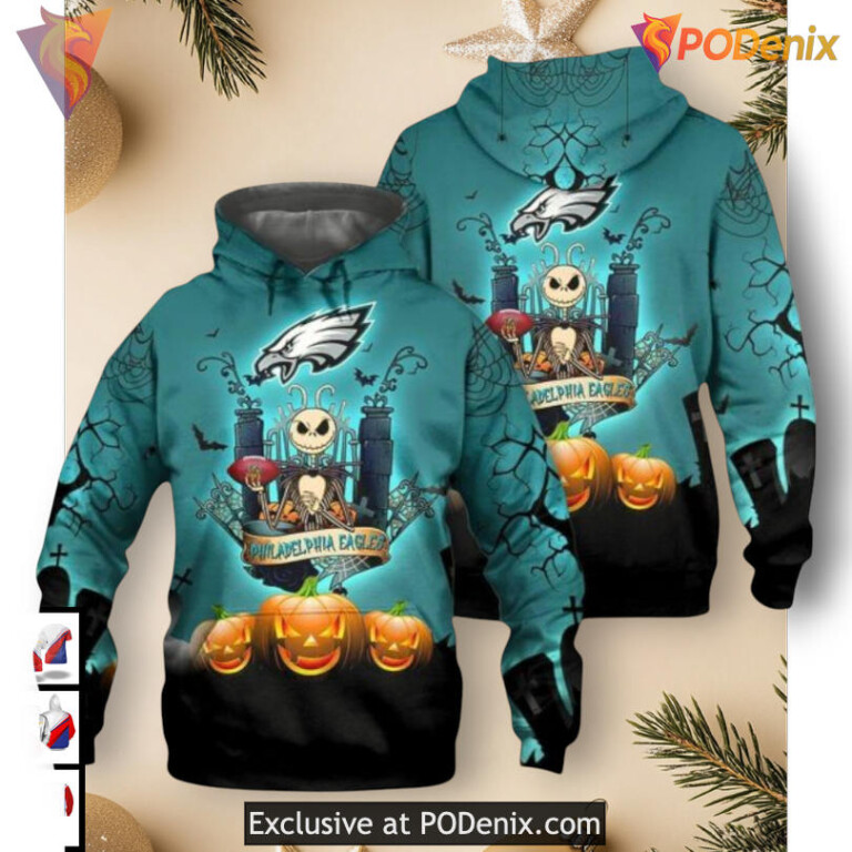 Spooky Halloween Celebration Philadelphia Eagles Hoodie Mens 3D NFL Football Theme