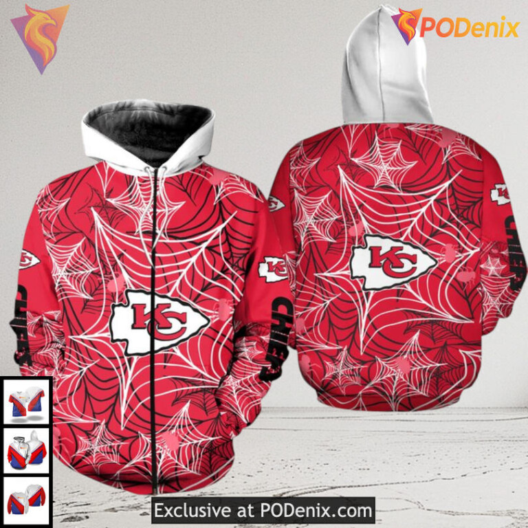 Spooky Spiderweb 3D Zip Kansas City Chiefs Zip Up Hoodie Halloween Style