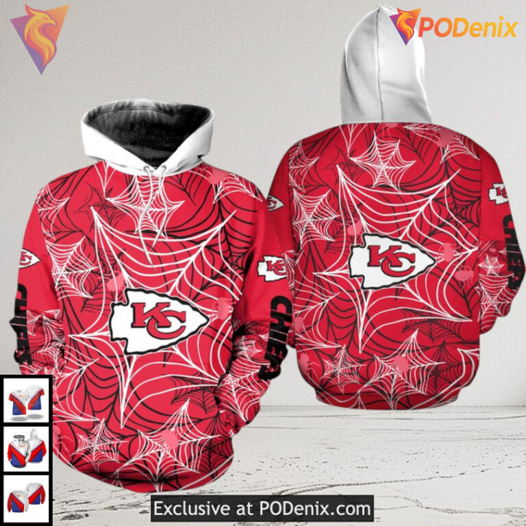 Spooky Spiderweb 3D Zip Kansas City Chiefs Zip Up Hoodie Halloween Style - 1