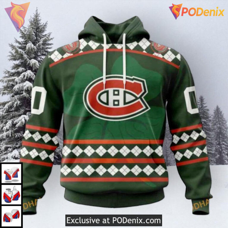 St Patricks Day Celebration NHL Custom Number Montreal Canadiens Hoodie 3D