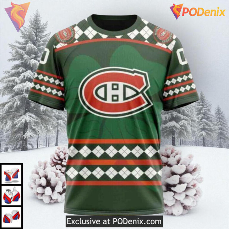St Patricks Day Celebration NHL Custom Number Montreal Canadiens Hoodie 3D - 2