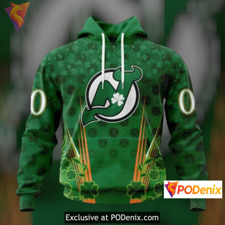 St Patricks Day Festive Edition New Jersey Devils All Over Print Hoodie Custom