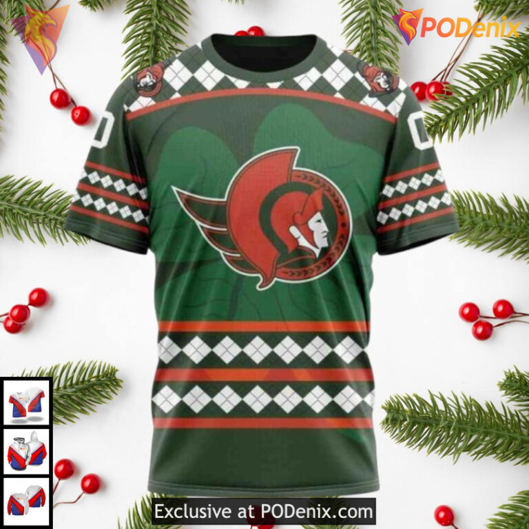 St Patricks Day Hockey Celebration NHL Vintage Ottawa Senators Hoodie 3D - 2