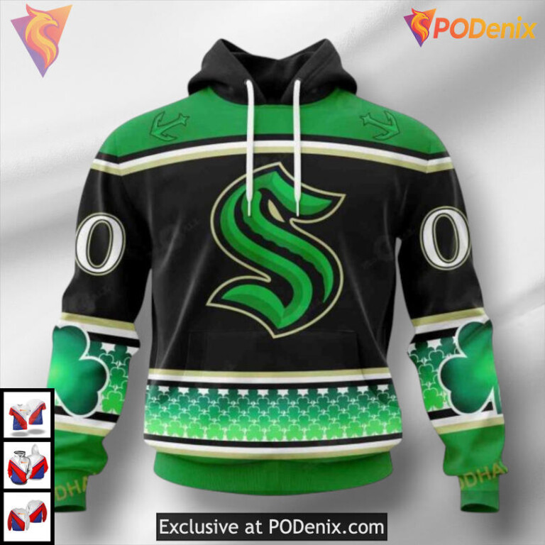 St Patricks Day Hockey Event Custom Retro Seattle Kraken Hoodie 3D