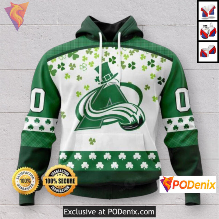 St Patricks Day Shamrock Design Colorado Avalanche Retro Hoodie Custom 3D