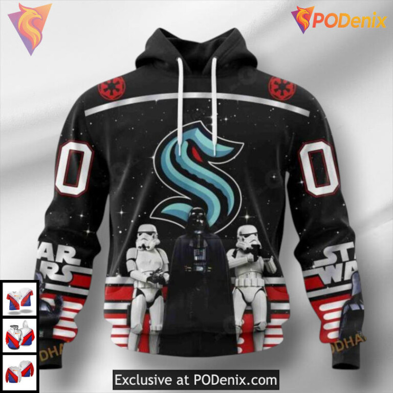 Star Wars Black Armor Graphic Theme Seattle Kraken All Over Print Hoodie NHL