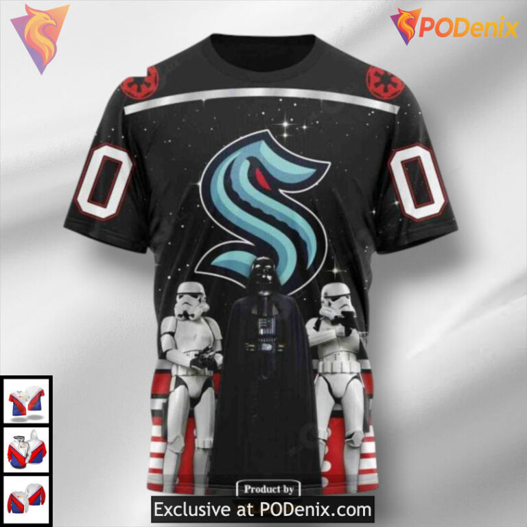 Star Wars Black Armor Graphic Theme Seattle Kraken All Over Print Hoodie NHL - 2