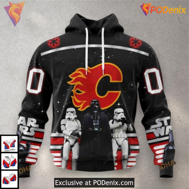 Star Wars Black Design Vintage Calgary Flames Hoodie 3D Galactic Style