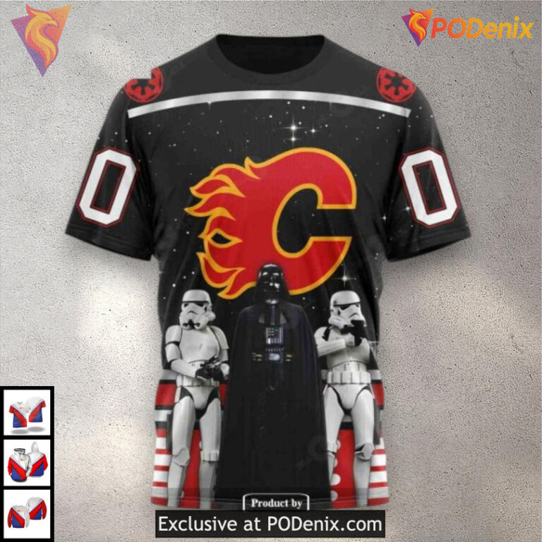 Star Wars Black Design Vintage Calgary Flames Hoodie 3D Galactic Style - 3