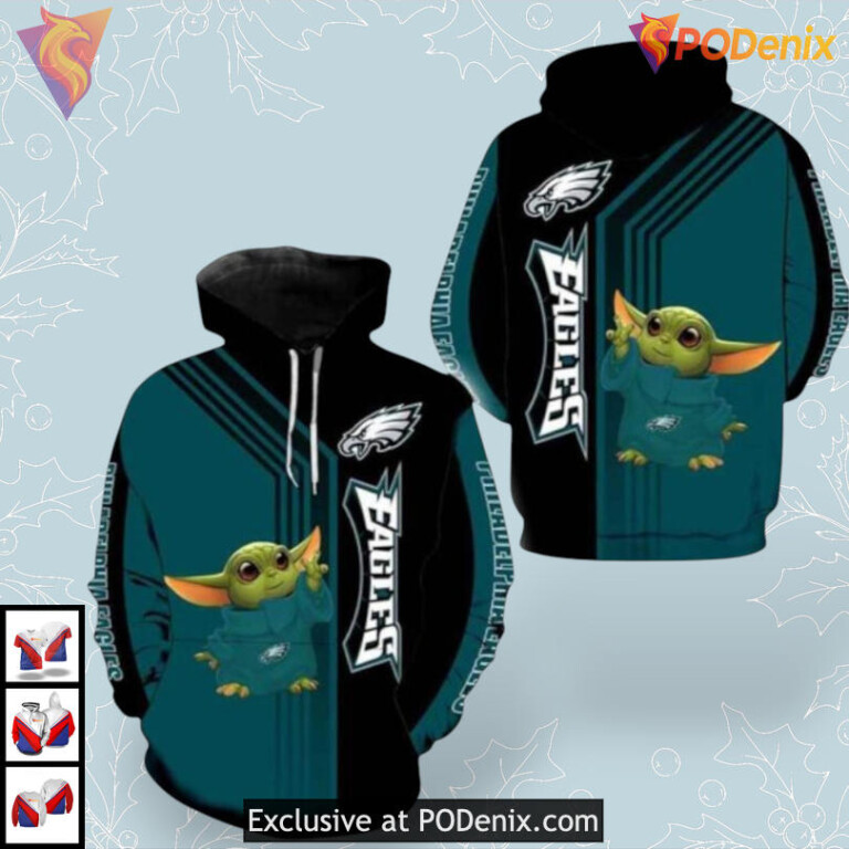 Star Wars Inspired Design Philadelphia Eagles Hoodie 3D Baby Yoda Style