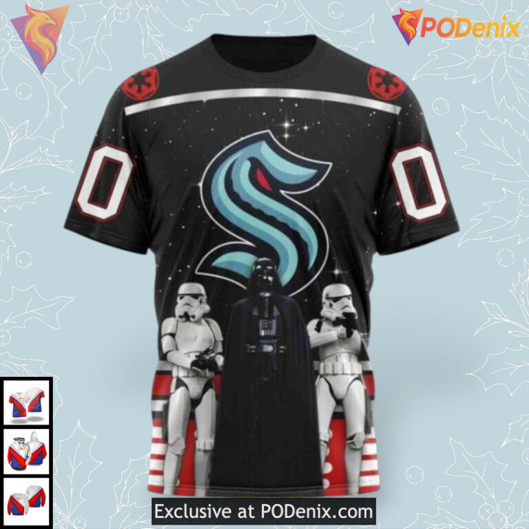 Star Wars May The 4th Tribute Edition NHL Custom Number Seattle Kraken Hoodie 3D - 2