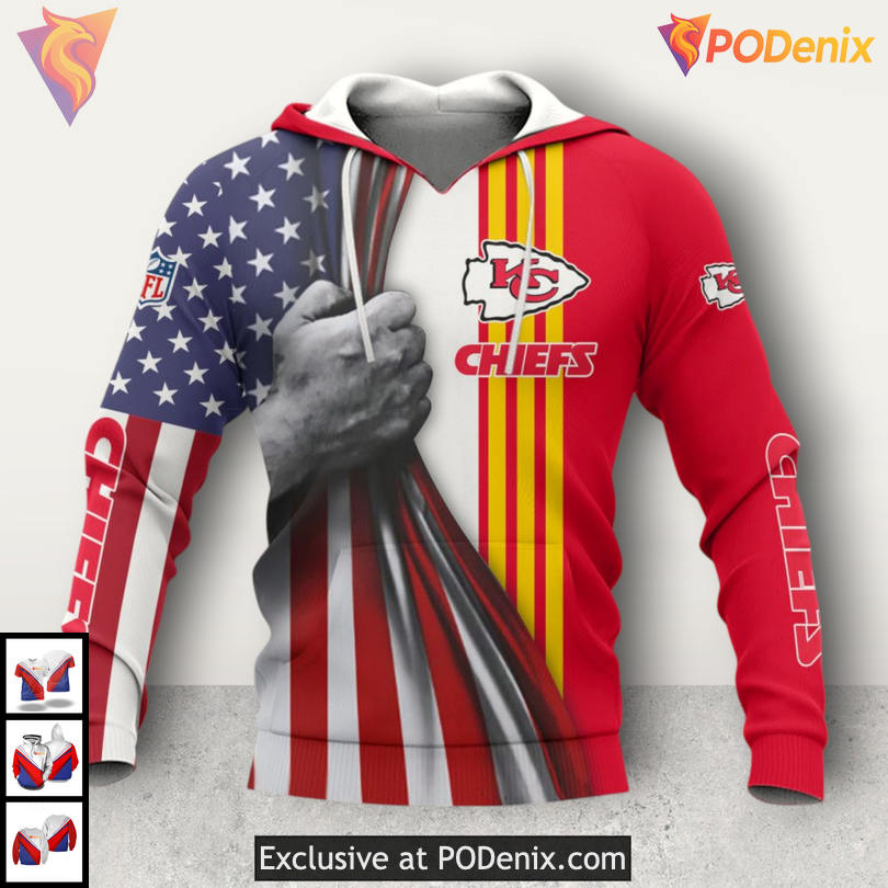 Stars and Stripes Pride Kansas City Chiefs Womens Hoodie 3D Fan Collection Stars and Stripes Pride Kansas City Chiefs Womens Hoodie 3D Fan Collection