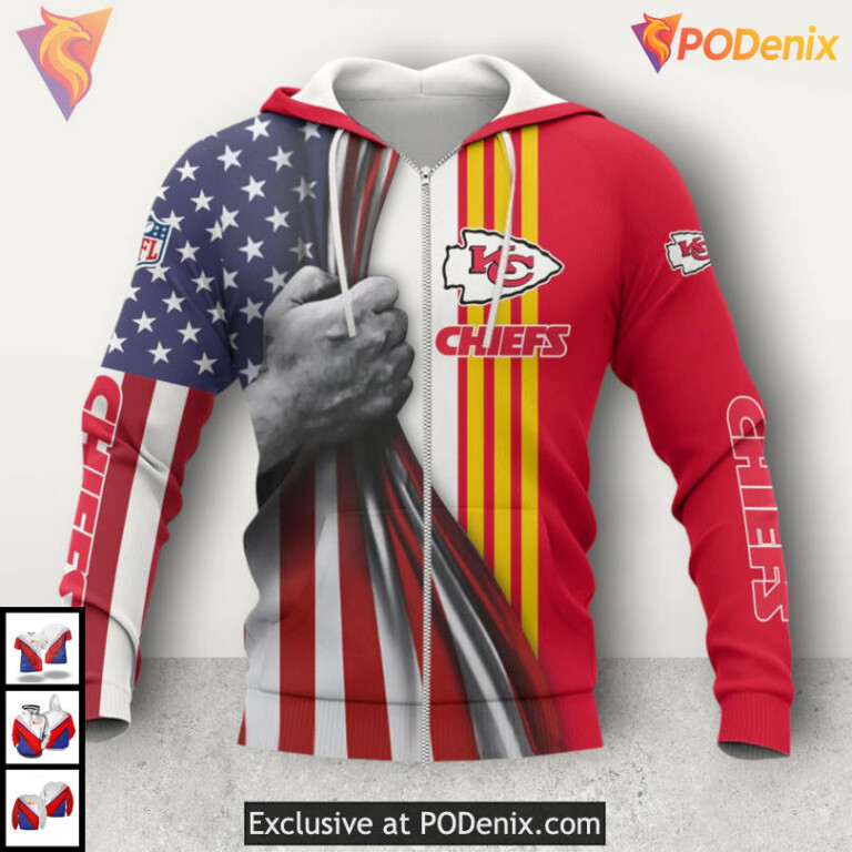 Stars and Stripes Pride Kansas City Chiefs Womens Hoodie 3D Fan Collection - 2