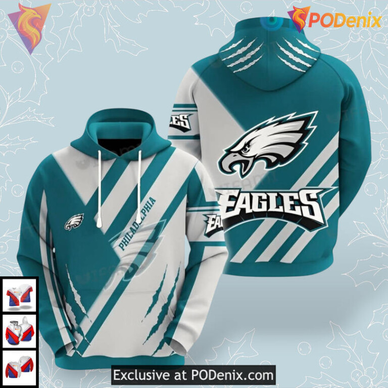Striped Team Graphic Philadelphia Eagles Pullover Hoodie Blue White Pattern