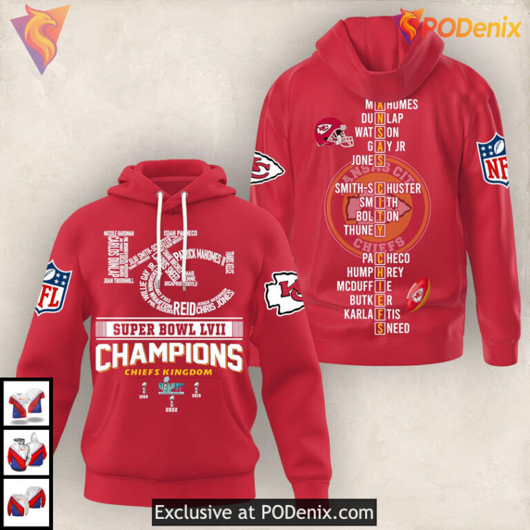 Super Bowl LVII Champion Kc Chiefs Hoodie, Mens Zip Up Fan Apparel Edition