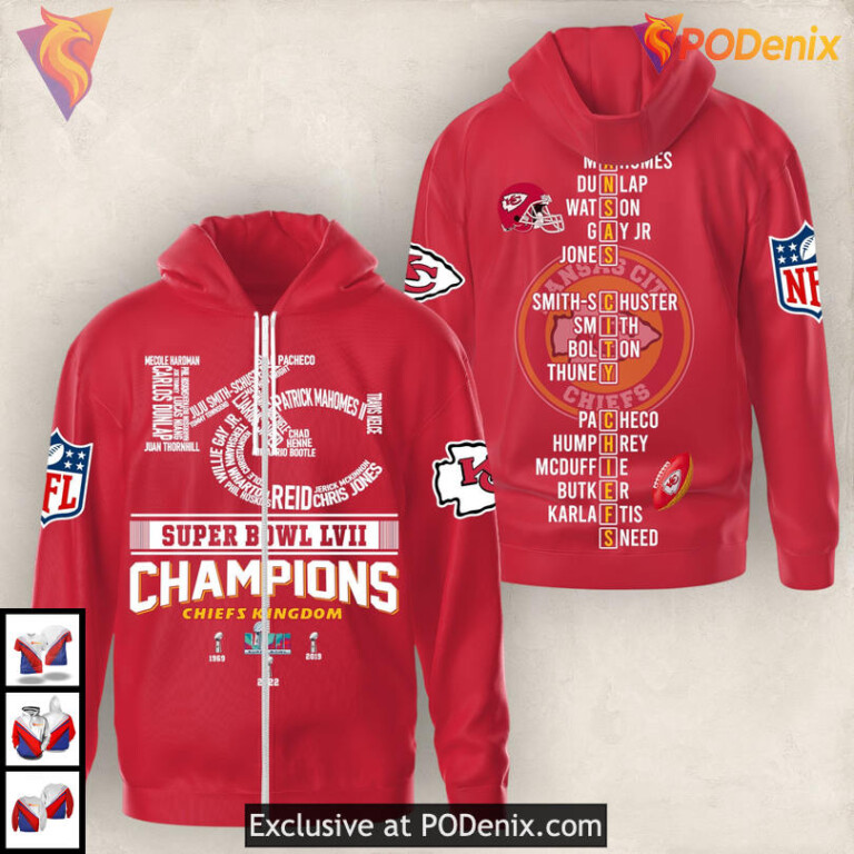 Super Bowl LVII Champion Kc Chiefs Hoodie, Mens Zip Up Fan Apparel Edition - 1