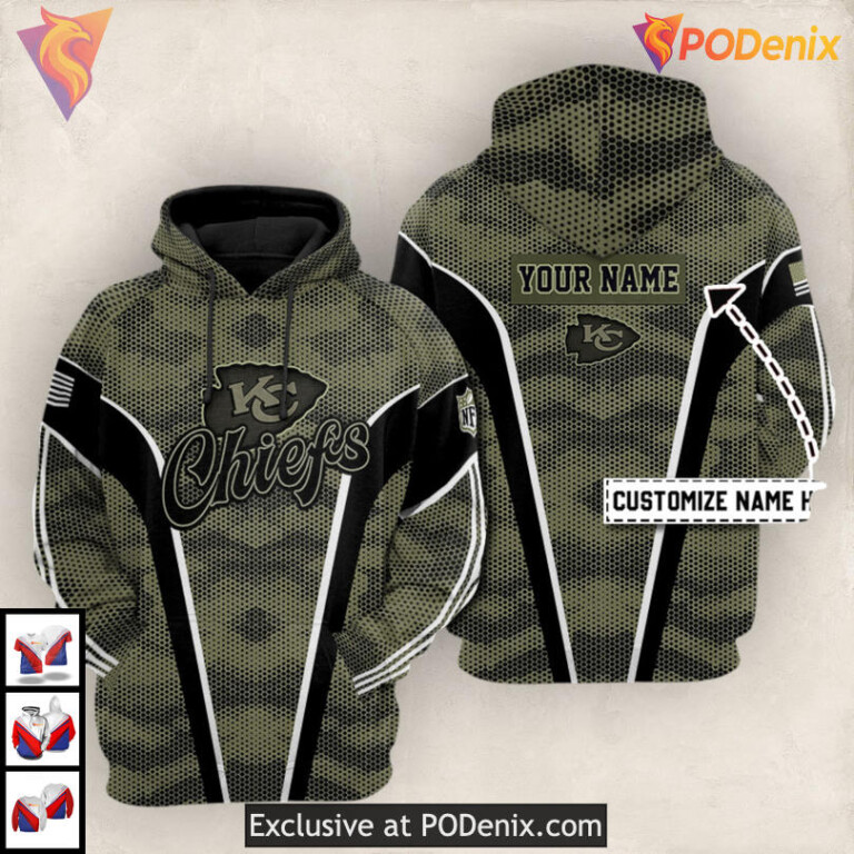 Tactical Camo Kansas City Chiefs Hoodie Sweatshirt, Military Style Custom 3D Gear
