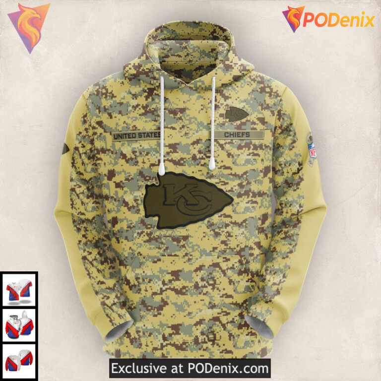 Tactical Camo Personalized Kc Chiefs Hoodie, Mens Military Fanwear 3D Edition - 1