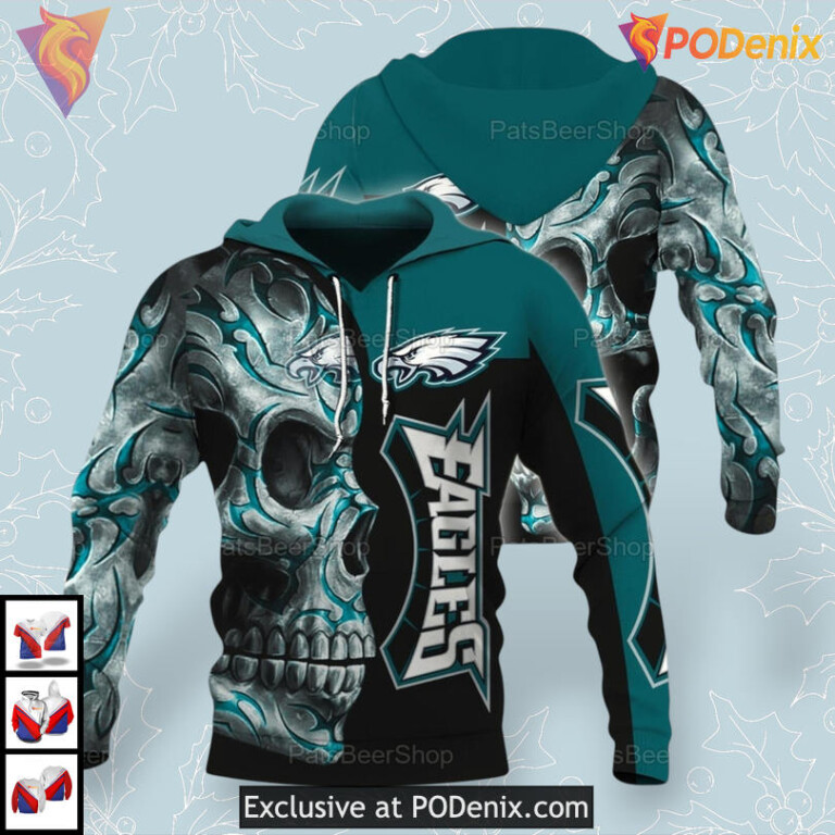 Tattoo Skull Artwork Custom Philadelphia Eagles Hoodie All Over Print Style