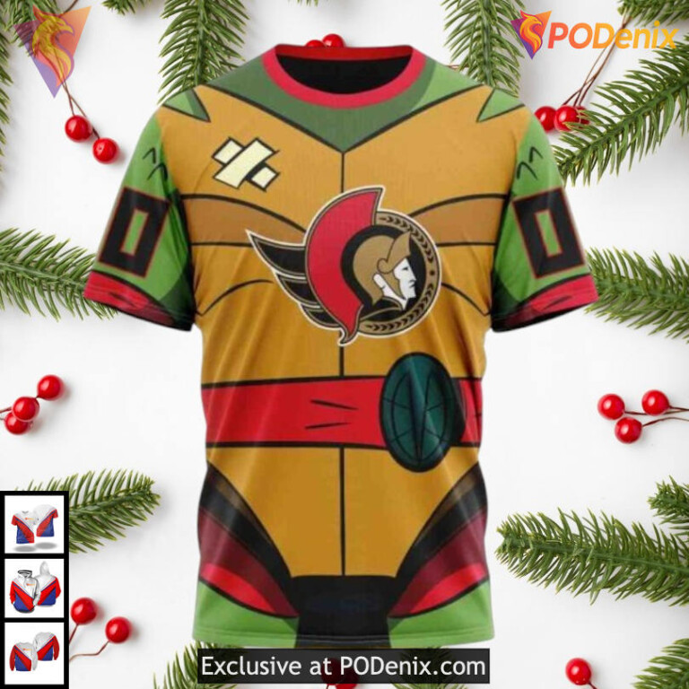 Teenage Mutant Ninja Turtles Cartoon NHL Custom Number Ottawa Senators Hoodie 3D - 2