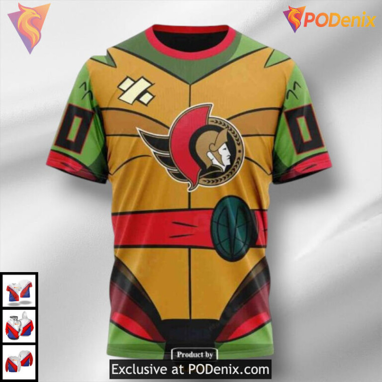 Teenage Mutant Ninja Turtles Cartoon NHL Ottawa Senators All Over Print Hoodie - 2