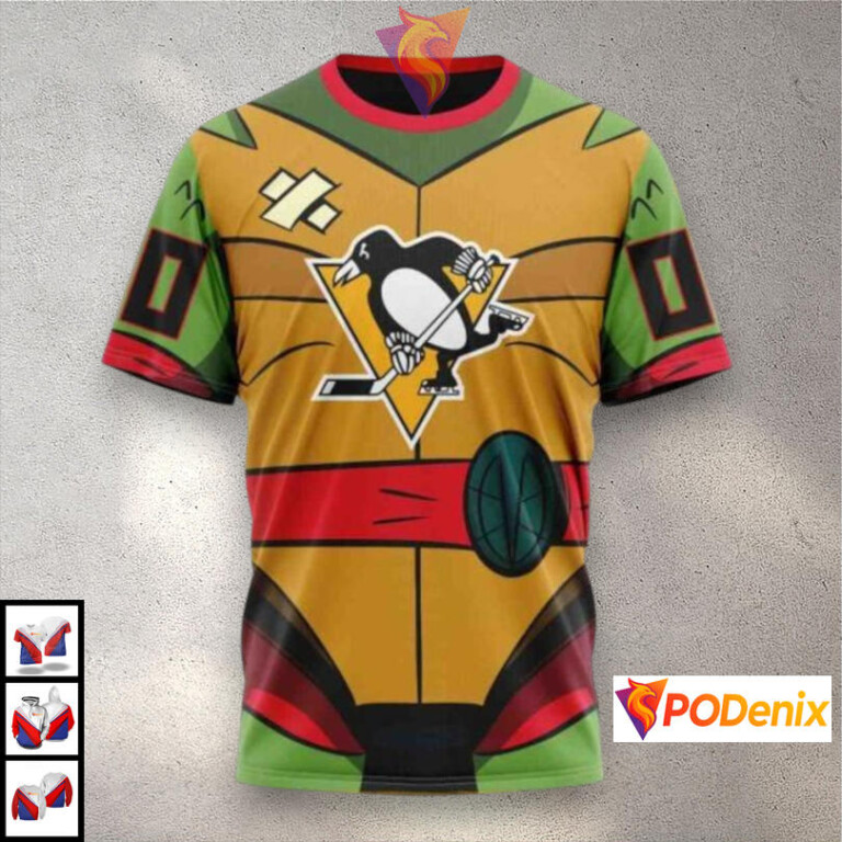Teenage Mutant Ninja Turtles Cartoon NHL Pittsburgh Penguins Youth Hoodie 3D - 2