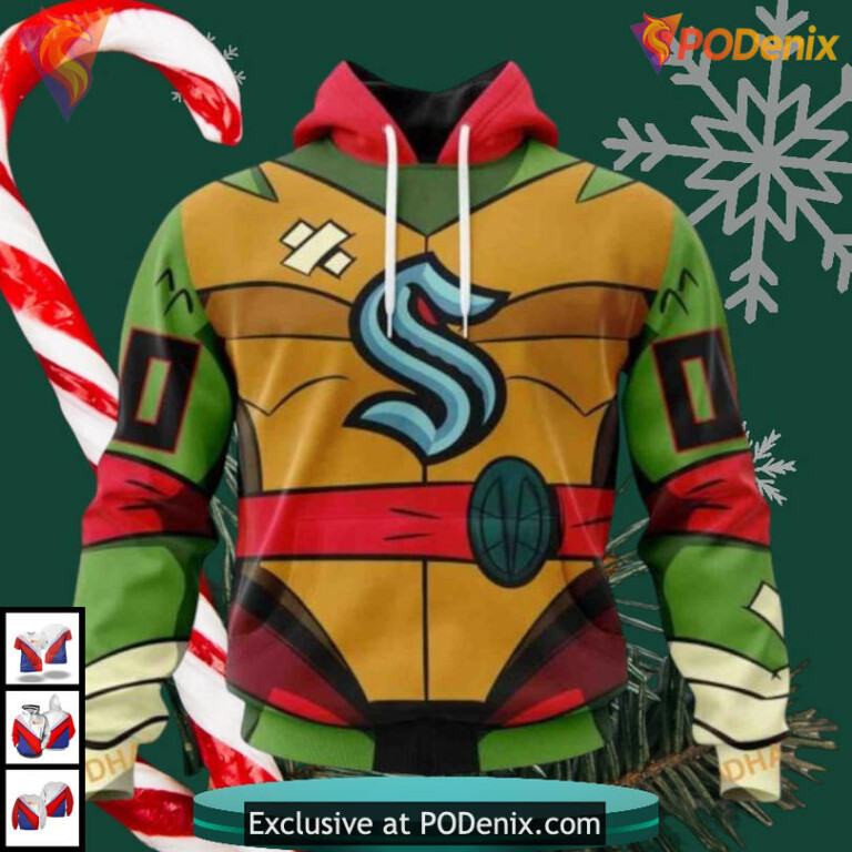 Teenage Mutant Ninja Turtles Cartoon Tribute NHL Retro Seattle Kraken Hoodie 3D